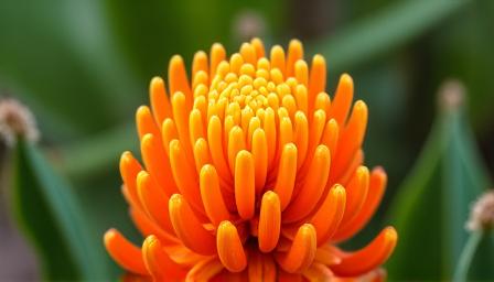 Close-up of a vibrant, orange Banksia flower in bloom